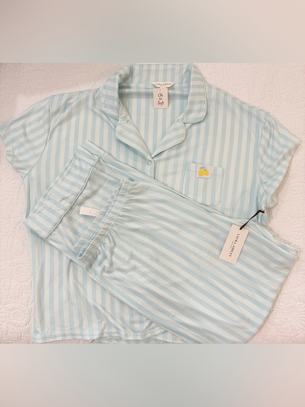 NWT SZ XL Laura Ashley Light Blue & White Striped Pajama pant set